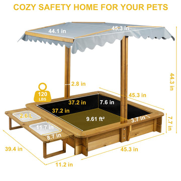 Ketive Kids Wooden Sandbox With Cover, Outdoor Sand Box With Lid 2 Side Buckets, 4 Bench Seats & All-Round Bottom Liner, Uv-Resi