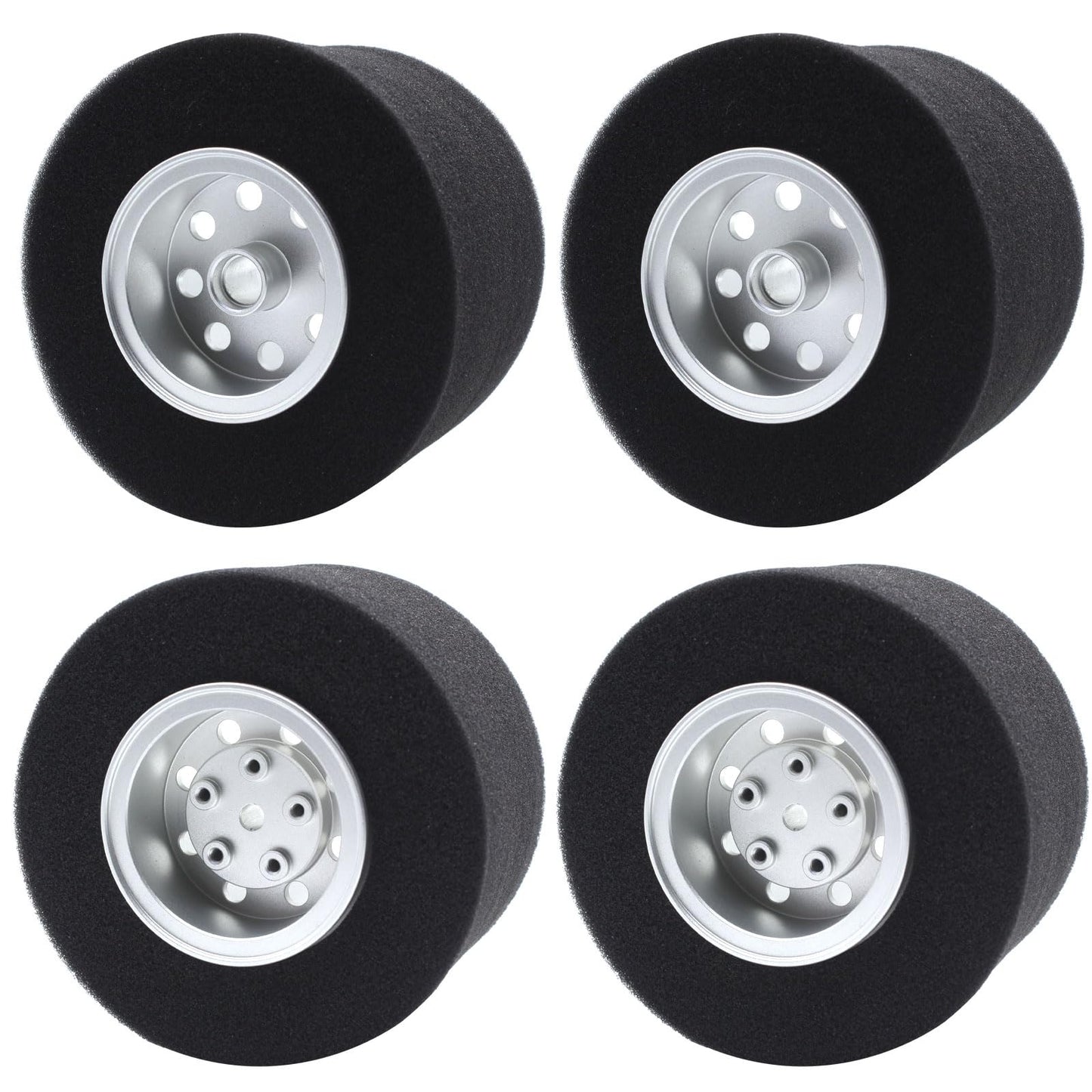 HOBOHY 4Pcs Aluminum Front and Rear Wheels Hub Rims with tire Lining/Built Sponge Kit for Tamiya CW01 Chassis Lunch Box G6-01 Mi