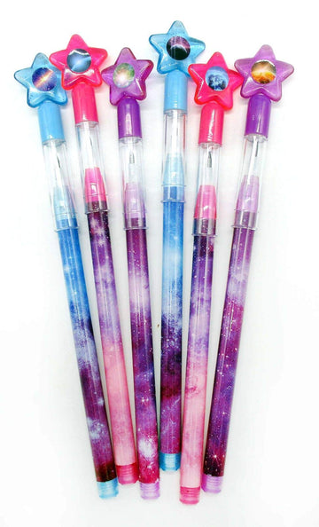 Tiny Mills 24 Pcs Galaxy Outer Space Multi Point Stackable Pencil with Eraser for Outer Space Galaxy Birthday Party Favor Prize