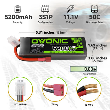 OVONIC Lipo Battery 5200mAh 50C 11.1V 3S RC Battery with Deans and XT60 Connector for RC Plane DJI Quadcopter RC Airplane RC Hel