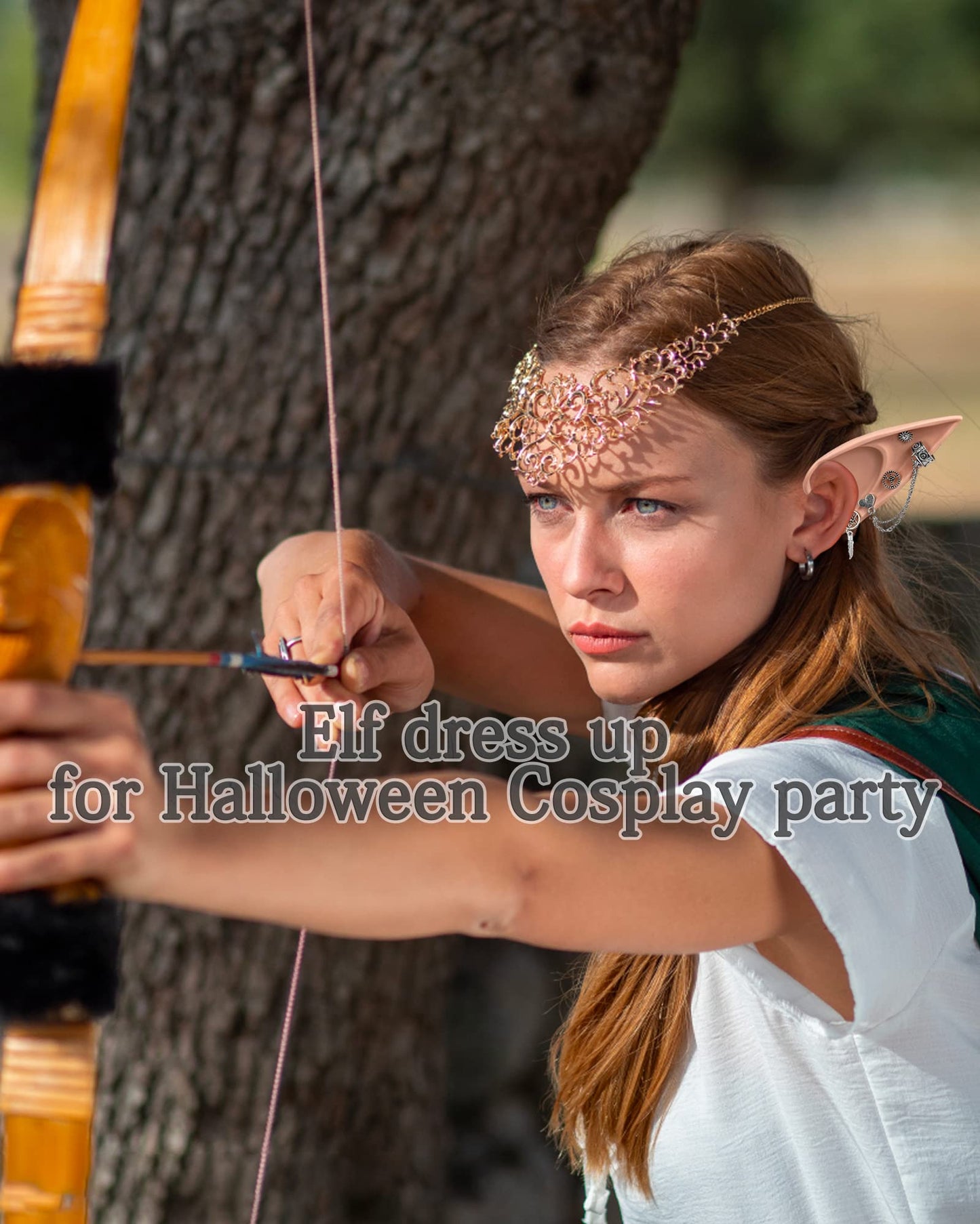 3Pcs Elf Ears With Piercings Earrings Halloween Fairy Ears Soft Pointed Elf Ears With Chains For Renaissance, Fairy, Elf, Vampir