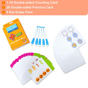 Counting & Addition & Subtraction Flash Cards For Toddlers - With 5 Dry Erase Pens, 3In1 Preschool Fun Learning Card, 36Pcs Doub