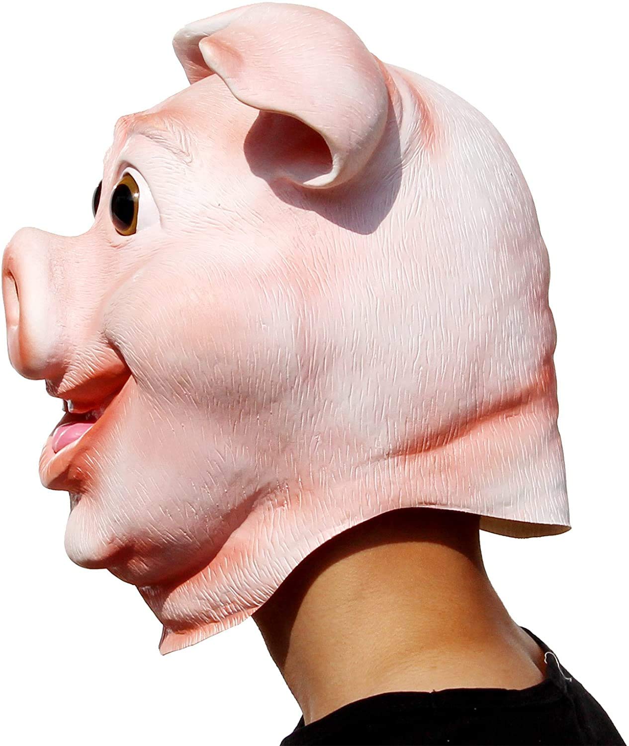 PartyHop Happy Pig Mask - Pink Rubber Costume Accessory, Free Size, Model ABMJ_KTZ2