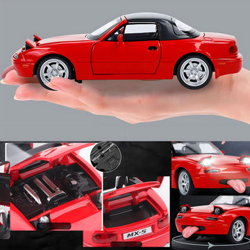 Mzexoma Mazda Miata MX5 Diecast Toy Car - 1/32 Pull Back RC Sports Car with Lights & Sound, Red Model KT-MIA-RD401 for Kids Age 4-