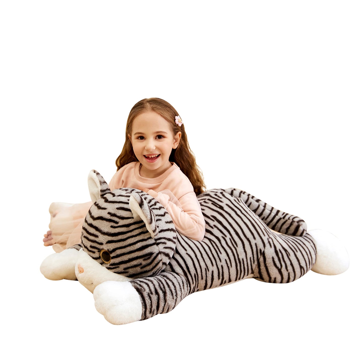 Ikasa Giant Striped Cat Stuffed Animal Plush Toy,Large Kitten Big Jumbo Soft Toys,30' Huge Size Cute Plushy Fluffy Fat Plushie,Gifts For Kid
