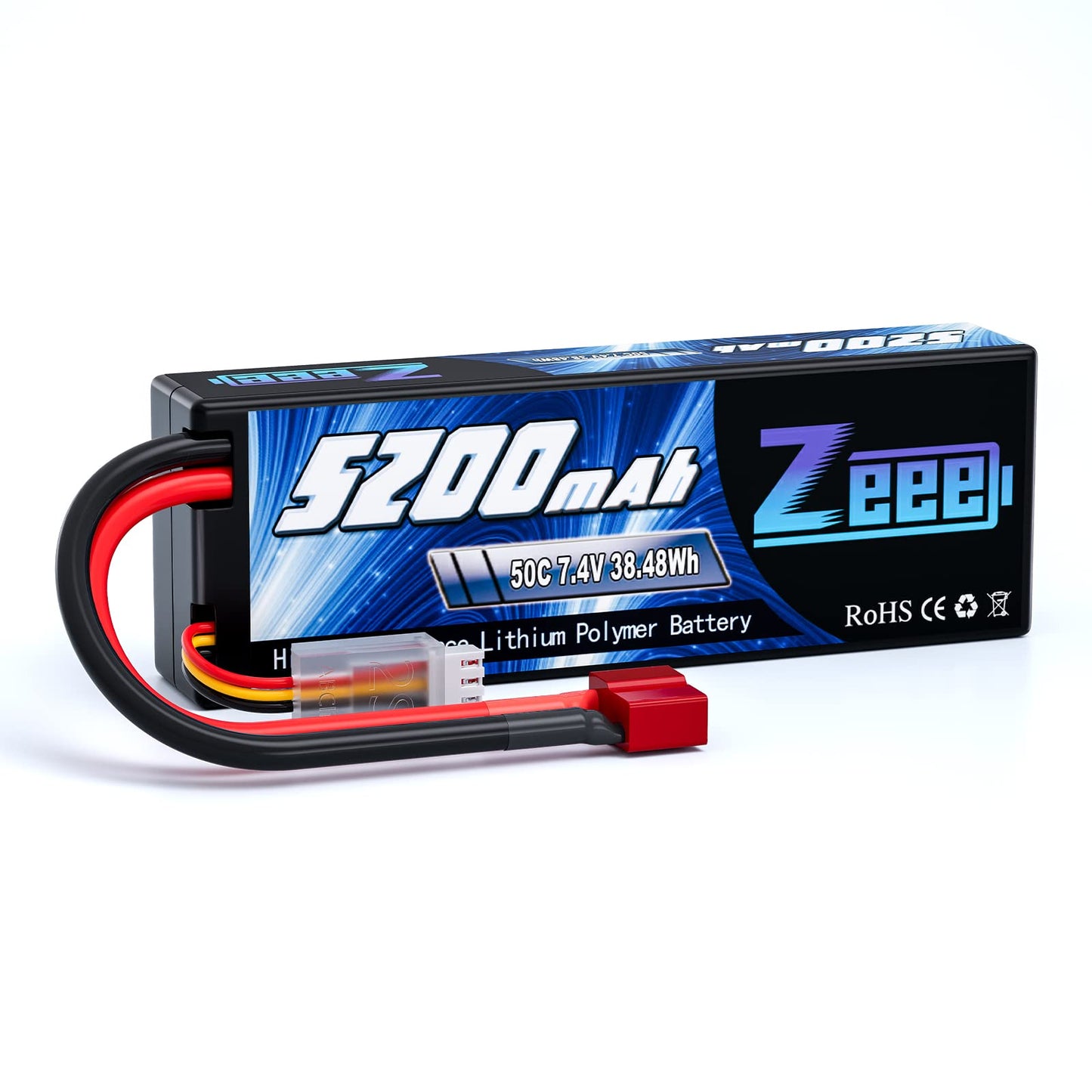 Zeee 2S 5200Mah Lipo Battery 7.4V 50C Hard Case With Deans T Plug For Rc Truck Rc Truggy Rc Heli Airplane Drone Fpv Racing (1 Pa