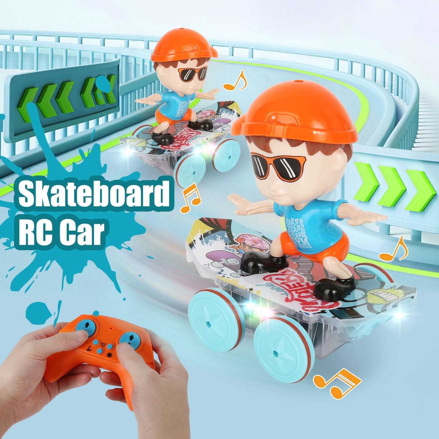 Remote Control Car Stunt Car,Skateboard RC Car with Light Music,360Spins Light Up Skateboard,Toys for 3 4 5 6 Year Old Boy Girls