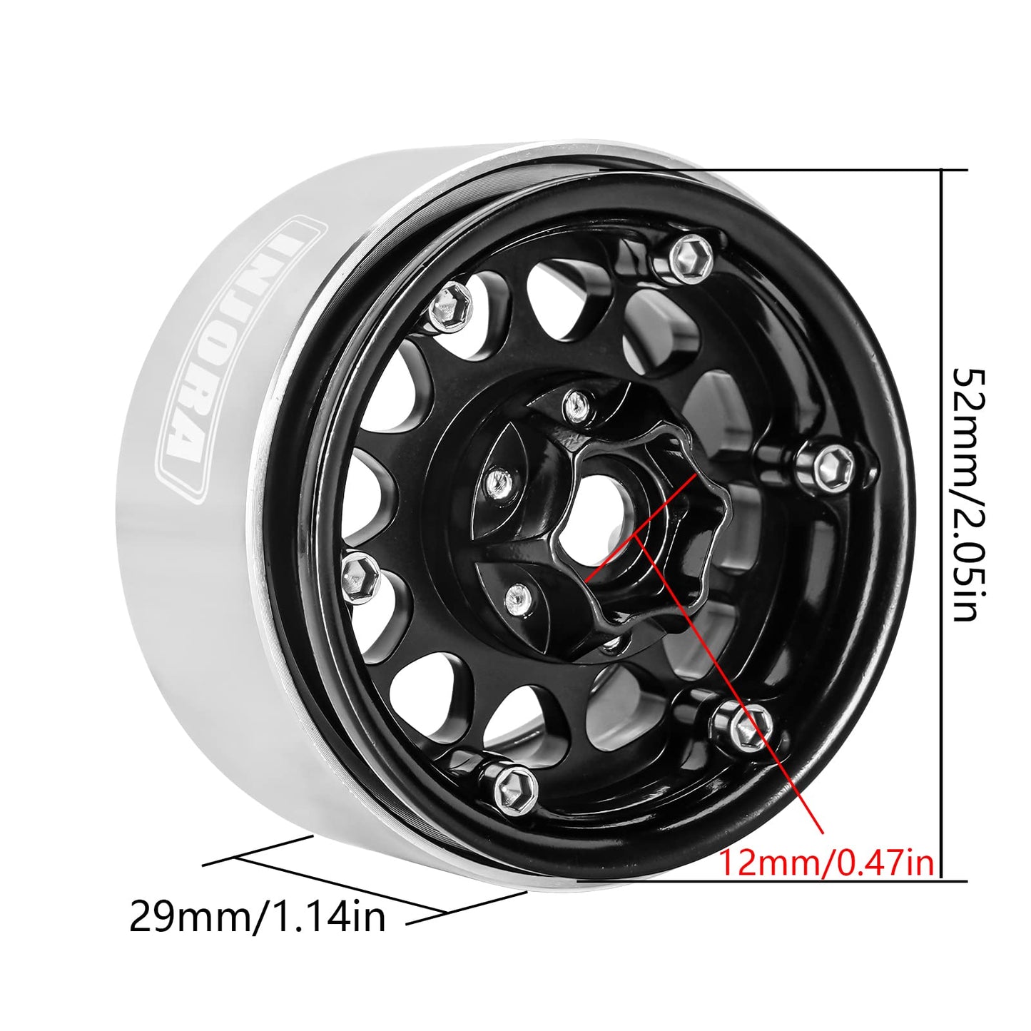 INJORA 1.9 Beadlock Wheel Deep Dish Negative Offset 10.4mm Wheel Rim for 1/10 RC Crawler Auto Axial SCX10 90046 AXI03007 TRX4 VS