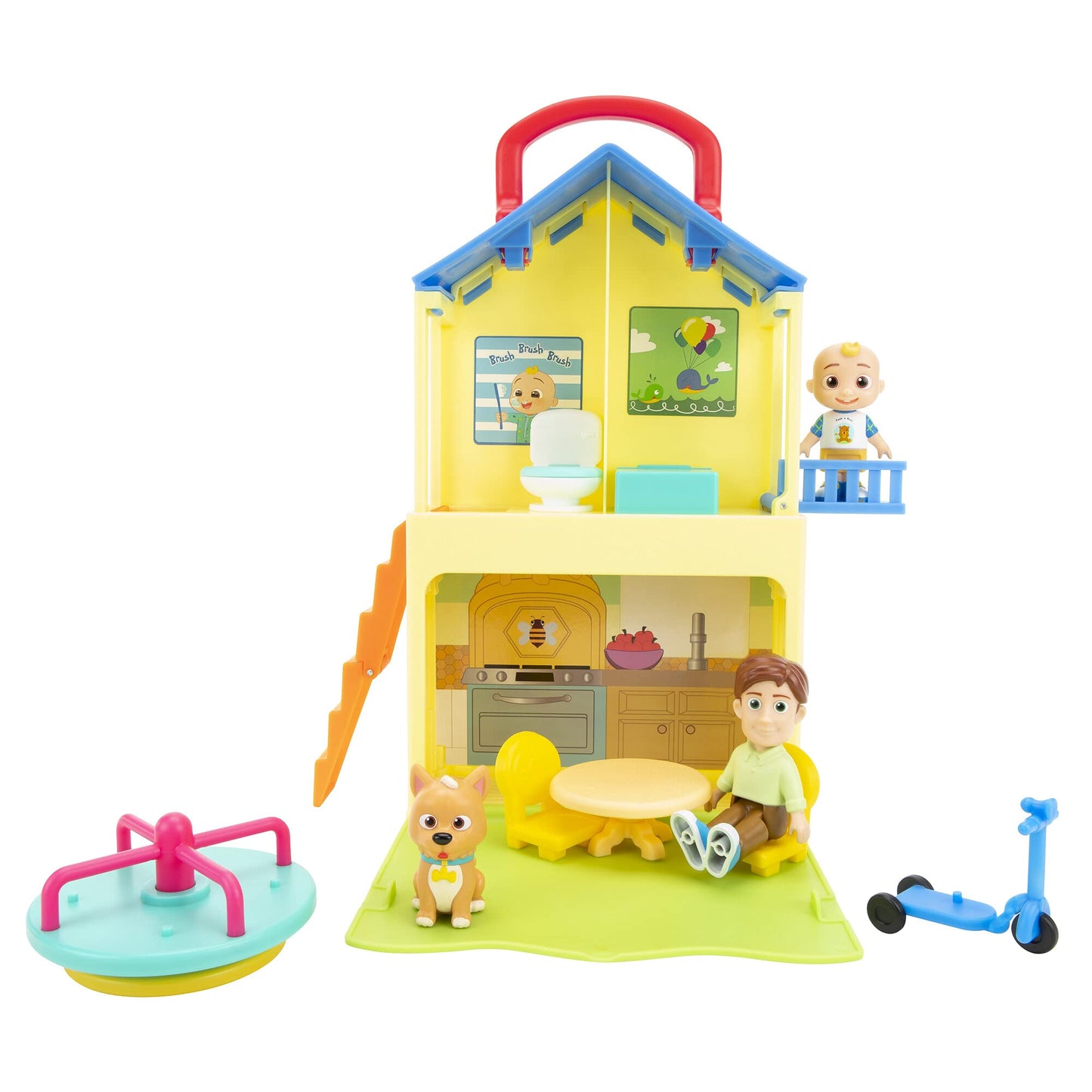Cocomelon Deluxe Pop N' Play House - Transforming Playset - Features Jj, Jj’S Dad, Bingo The Puppy, And Home Accessories – Toys For Kids, Toddlers, And Preschoolers