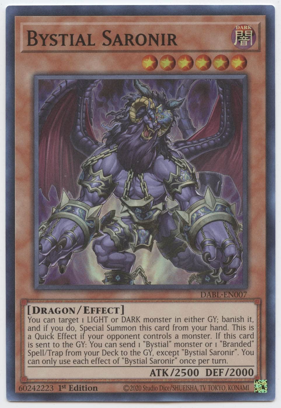 Yu-Gi-Oh! Bystial Saronir - Dabl-En007 - Super Rare - 1St Edition