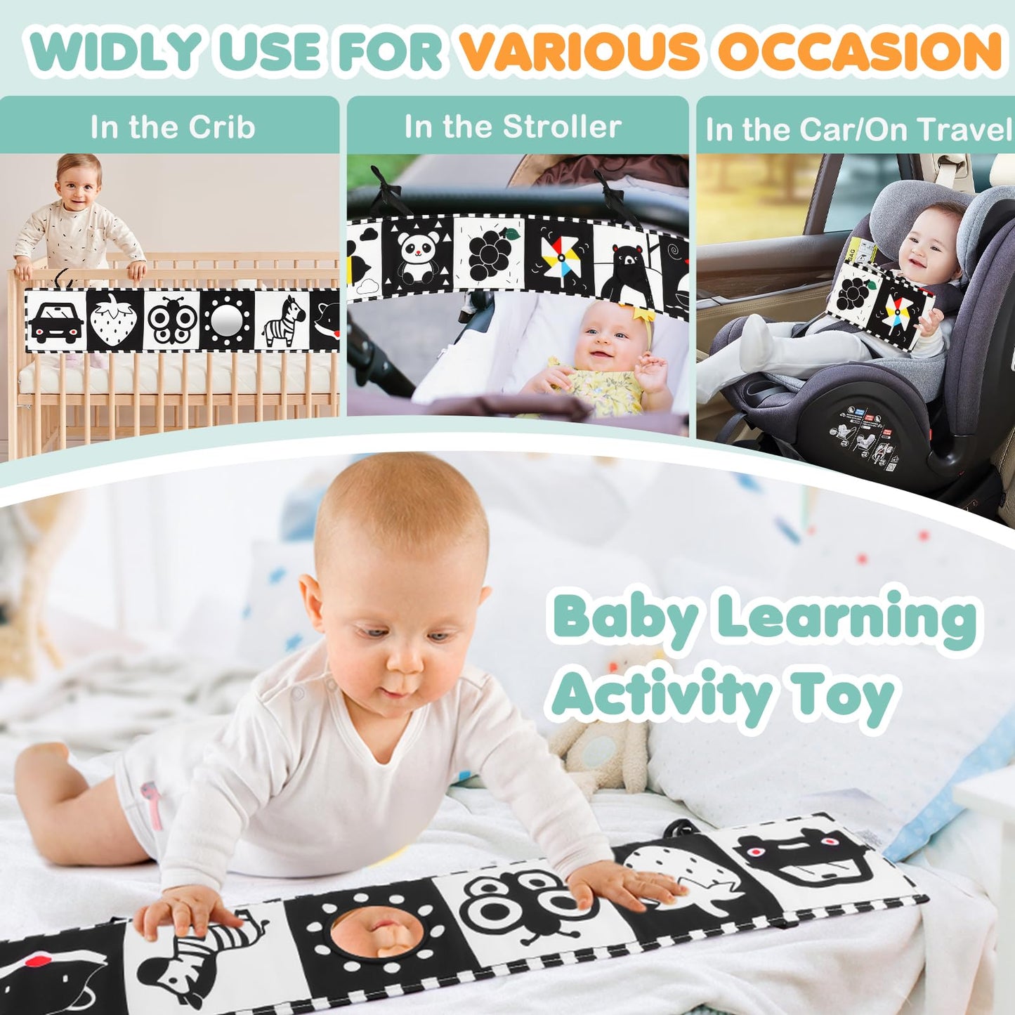 Bbwoo High Contrast Baby Toys For Newborn Development - Tummy Time Black And White Baby Toys - Soft Baby Book - Montessori Visua
