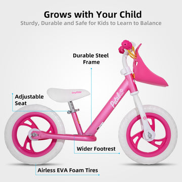Joystar 14 Inch Balance Bike For Boys Girls 18Months-5 Years Old Push Bicycle Toddler Balance Bikes 14' Gift Bike For Boys Girls Pink