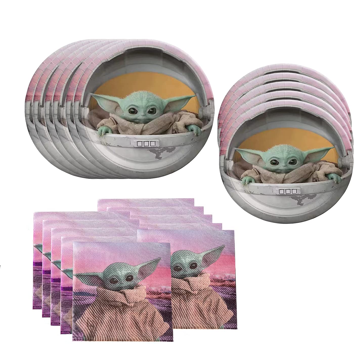 40pcs Baby Yeda Party Supplies include 20 plates, 20 napkins for the Yoda birthday party decoration