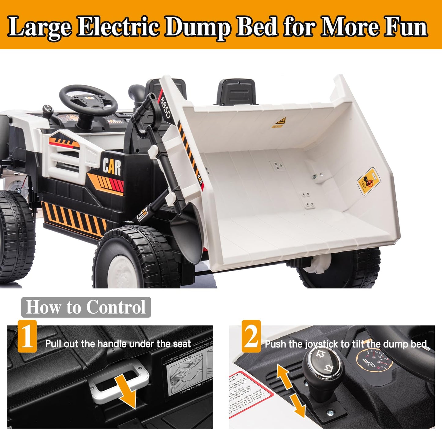 POSTACK 24V 8Ah Ride on Dump Truck with Electric Dump Bed, Ride on Construction Vehicle, 4WD Kids Electric Car with Remote Contr