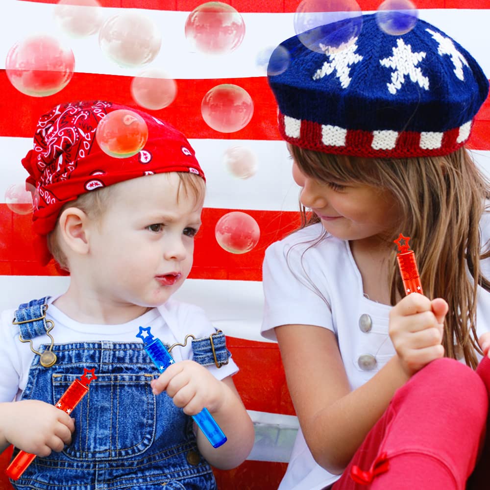 Vkten 32Pcs 4Th Of July Mini Bubble Wands Patriotic Red White Blue Bubbles For Kids, Independence Day Party Favors Patriotic Dec