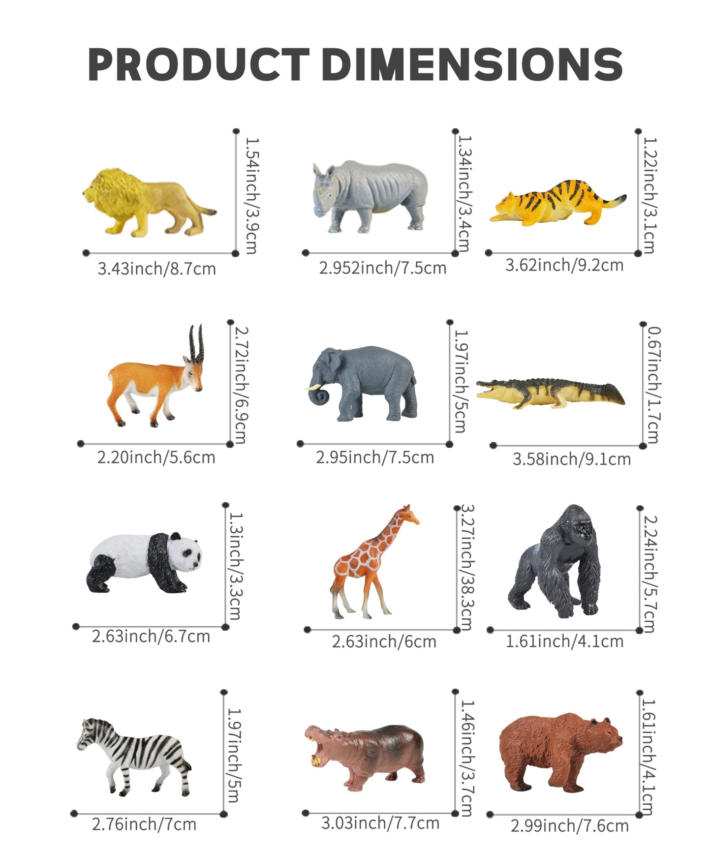 Recur Wild Animal Toys For Toddlers - Zoo Plastic Animal Toys For Kids Jungle Safari Animal Figurines, 100% Hand-Painted, Small Tabletop Figures - 12 Pcs