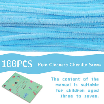 Giwrmu 100 Pieces Pipe Cleaners Chenille Stem, Light Blue Pipe Cleaners Craft, Fuzzy Sticks Craft Supplies, Colored Pipe Cleaner