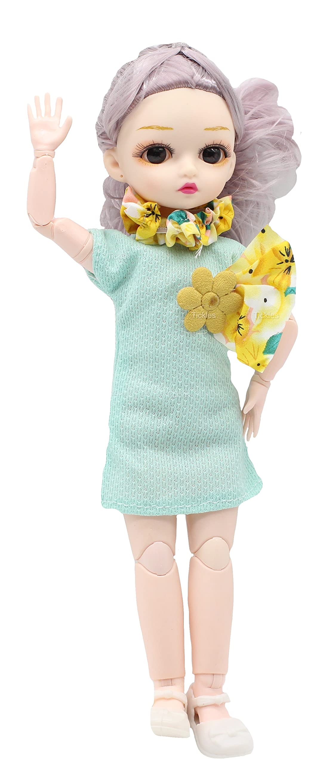 Tickles Movable Joints Cute Beautiful Eyes Fashionable Flower Frock Dress Doll For Kids Girls (Size: 30 Cm Color: Green)