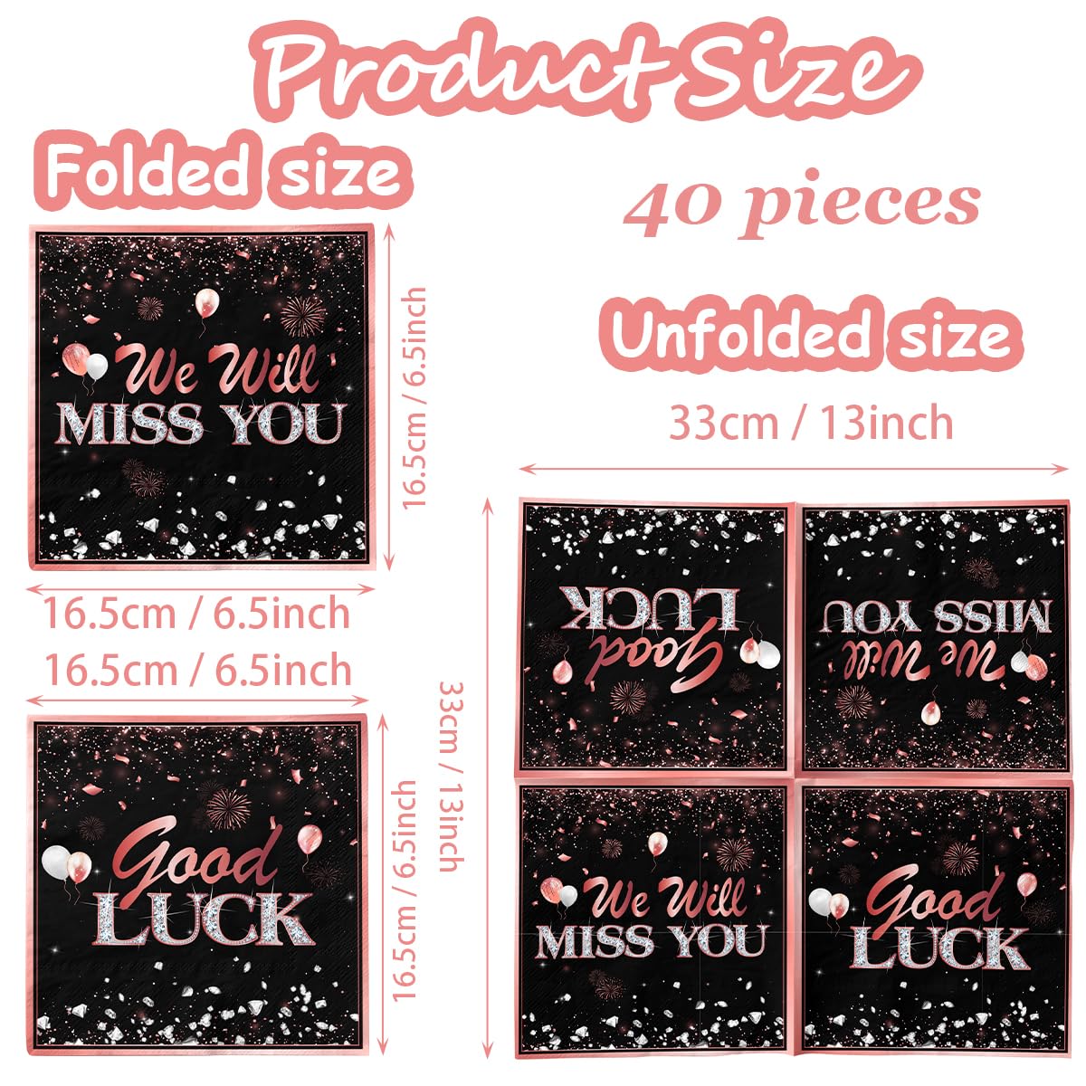 We Will Miss You Decorations 40Pcs We Will Miss You Napkins, Disposable Rose Gold Good Luck Paper Retirement Napkin For Men Wome