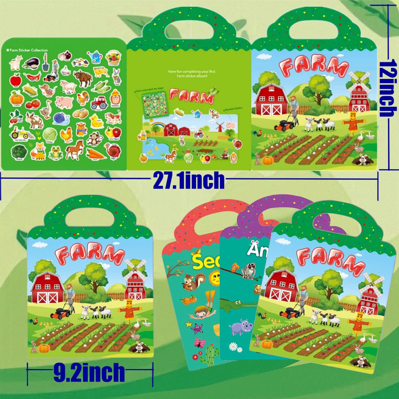 Reusable Sticker Book For Kids, 3 Sets Educational Learning Toys Travel Stickers Activity Books For Toddler Girls Boys Age 3+ Birthday Gifts - Farm, Season & Animals