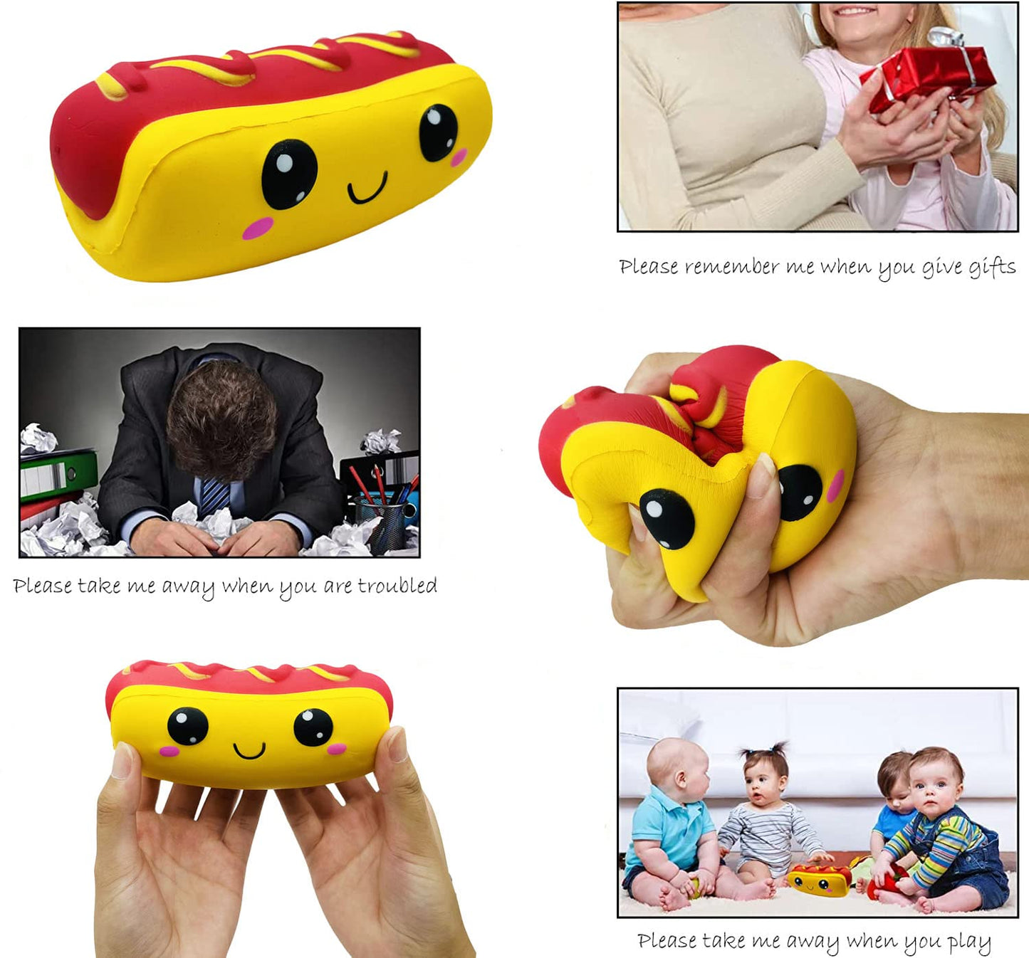 Funnysquee Slow Rising Hot Dog Squishies Toy For Kids Birthday Gift,Cute Simulation Food Stress Relief Squishys Squishi Squeeze Toys