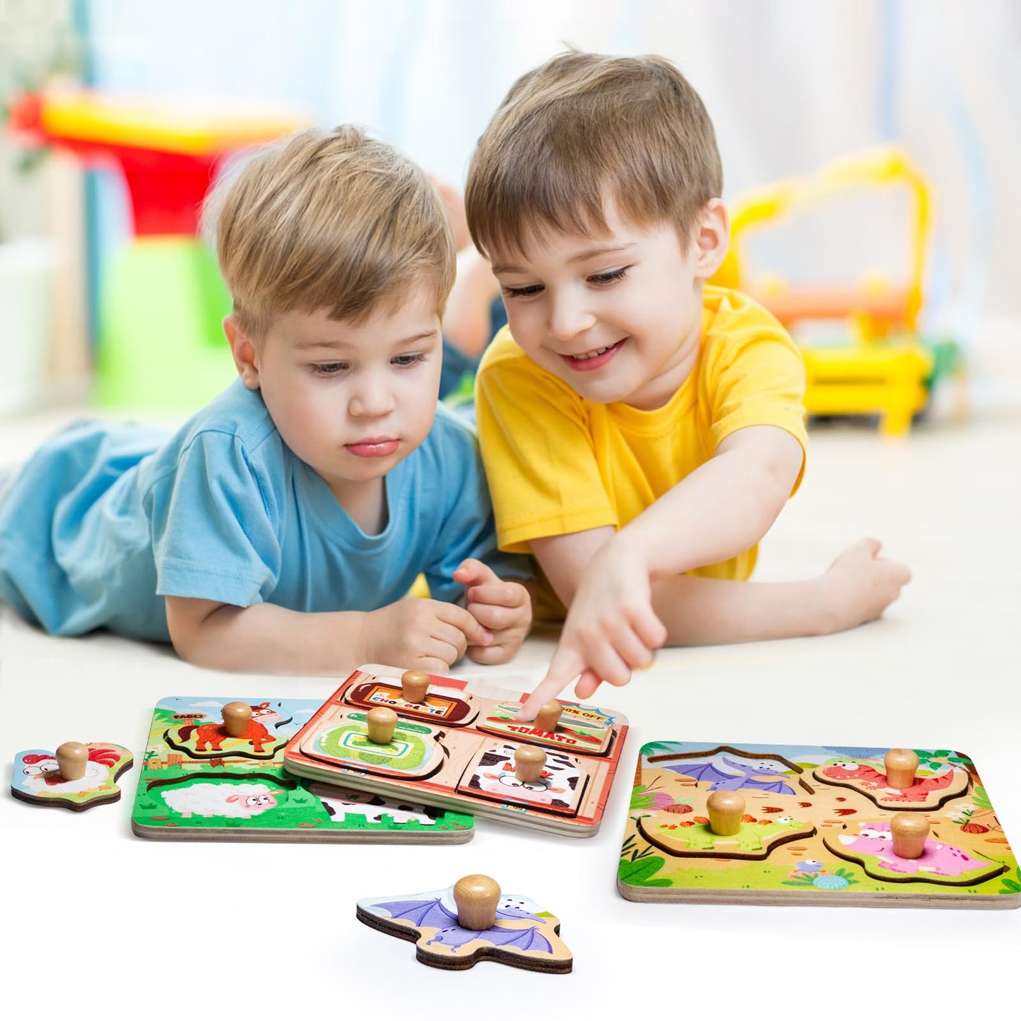 Zeoddler Wooden Puzzles For Toddlers, 4 Pcs Peg Puzzles For Kids 2-4, Preschool Learning Puzzles For 2 3 Years Old, Montessori Puzzle For Boys, Girls