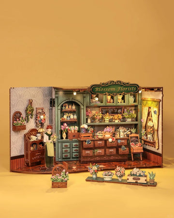 CUTEBEE Book Nook Kit DIY Miniature House Kits for mature-themed and Teens Dollhouse Booknook Tiny House Bookshelf 3D Wooden Puzzle DIY Craft Gifts for Family and Friends (Blossom Florists)