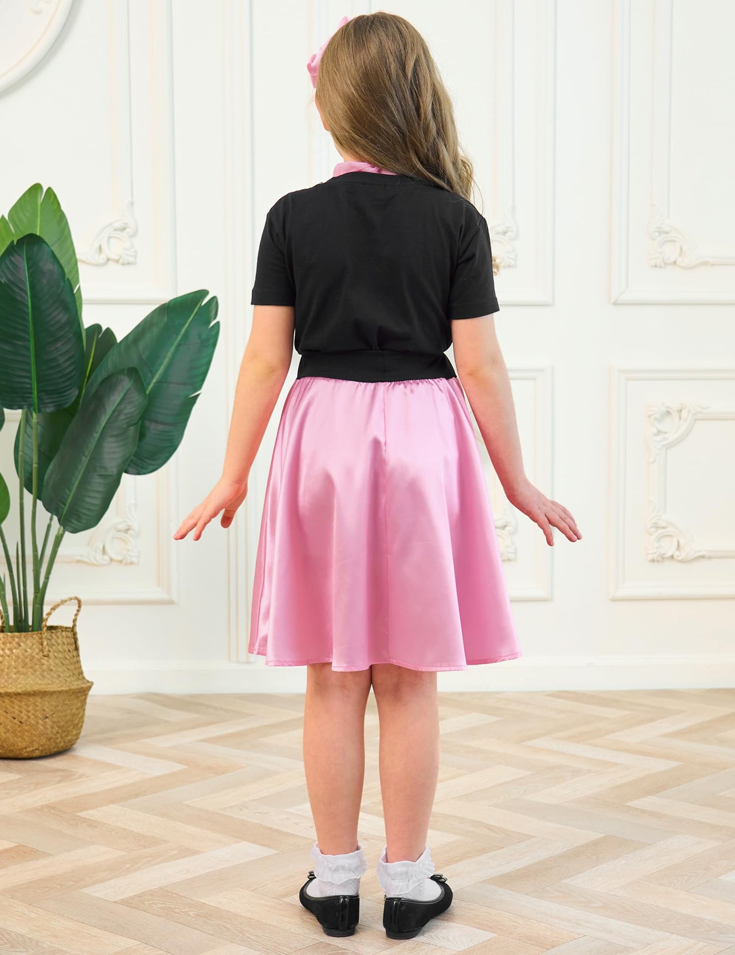 Aprroot Poodle Skirt For Girls 50S Outfit Kids Halloween Costume 2025 Sock Hop Outfit With Headbands, Glasses, Scarves 8-10Y Pin