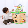 TOOKYLAND 5 in 1 Activity Center Wooden Large Activity Play Cube 23X13X13 Wooden Learning Puzzle Toy for Toddlers with Animal Friends Shapes Mazes Shape Sorter
