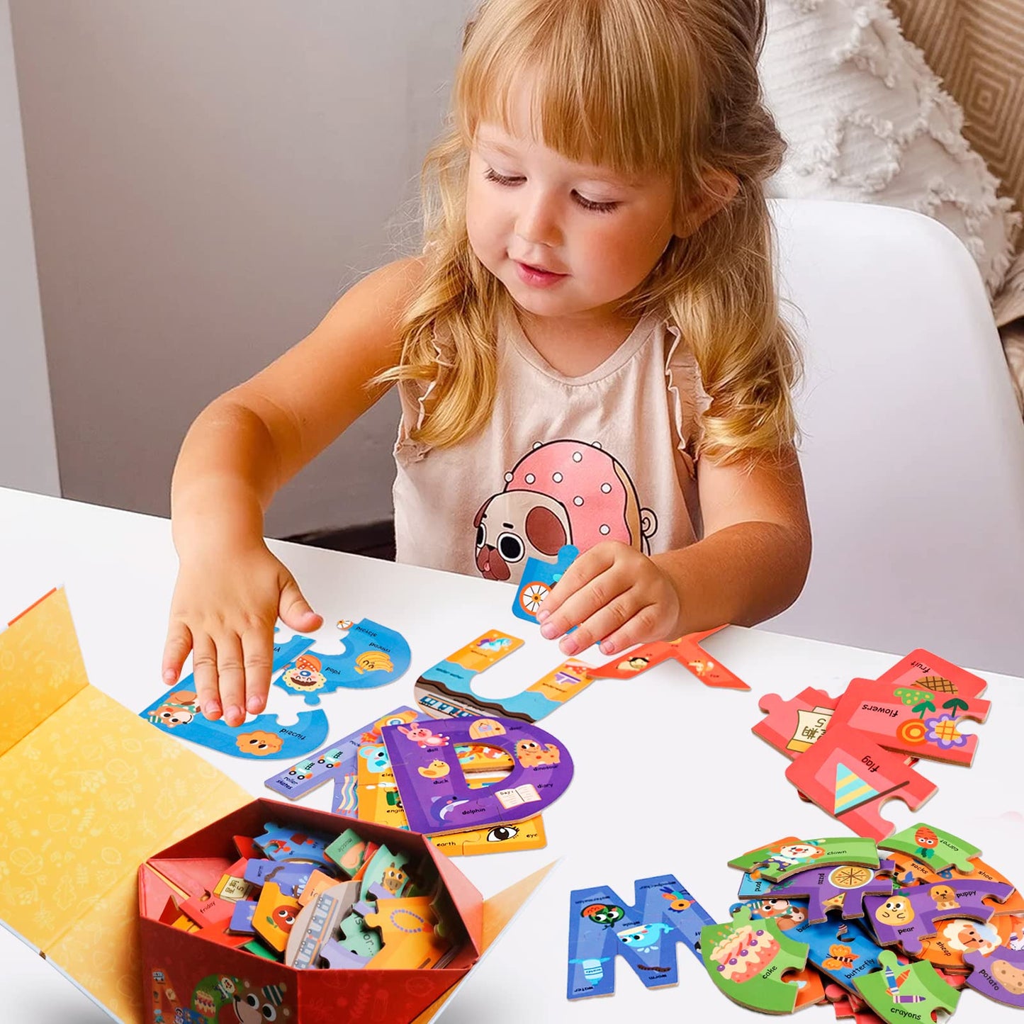 Naodongli Wooden Alphabet Puzzles For Toddlers Ages 3+,Montessori Preschool Learning Abc Sight Words Letter Puzzle For Toddlers,Learning Toys Easter Birthday Gift For Kindergarten Boys Girls