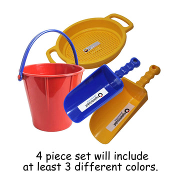 Spielstabil Large Sand Toys Bundle - Large Pail, Large Sieve and 2 Large Scoops (Colors Vary - Made in Germany)