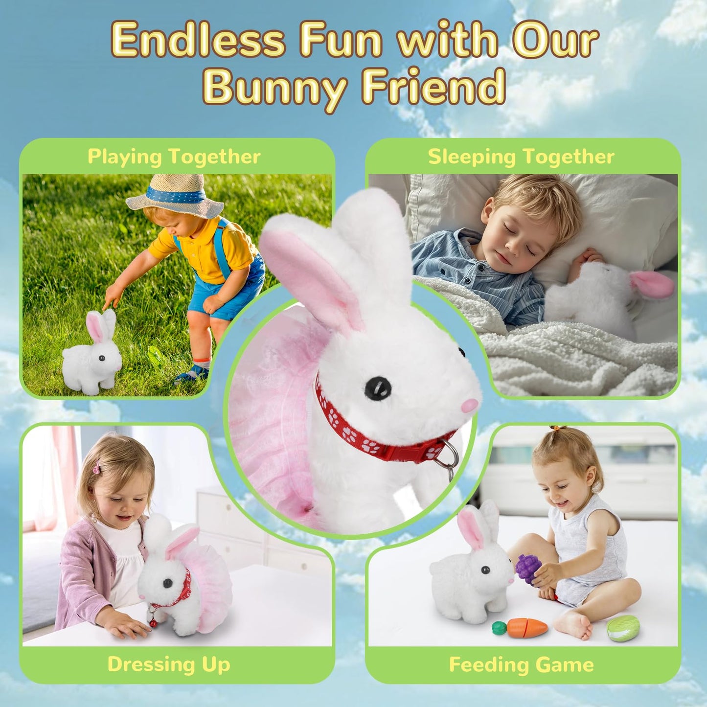 Walking Bunny Toys For Kids, Bunny Stuffed Animal Interactive Electronic Toys, Swinging Ears, Twitching Mouth And Nose, Easter C