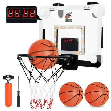 Cyfie Basketball Hoop Suction Cup, Led Light Basketball Hoop With Scoreboard, Hook, 3 Balls, Mini Indoor Basketball Toy Gifts For Kids Boys Youth Slam Dunk Games