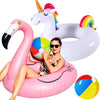 FindUWill 2 Pack Pool Floats with 2Pcs Beach Balls 46'' Flamingo Pool Float 57'' Large Unicorn Pool Floaties for mature-themed Heavy Duty Inflatable Swimming Rings Pool Accessories for Pool Water Party