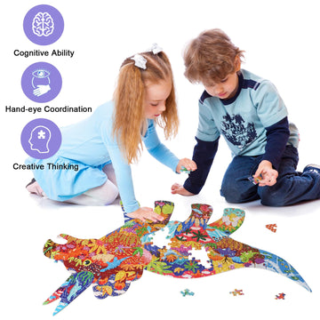 Kids Animal Puzzles, 150 Piece Triceratops Shaped Jigsaw Puzzles For Kids Ages 8,9,10,11,12 Boys And Girls Toy Puzzles, Family Puzzle Games For Children, Kids Educational Puzzle Birthday Gifts