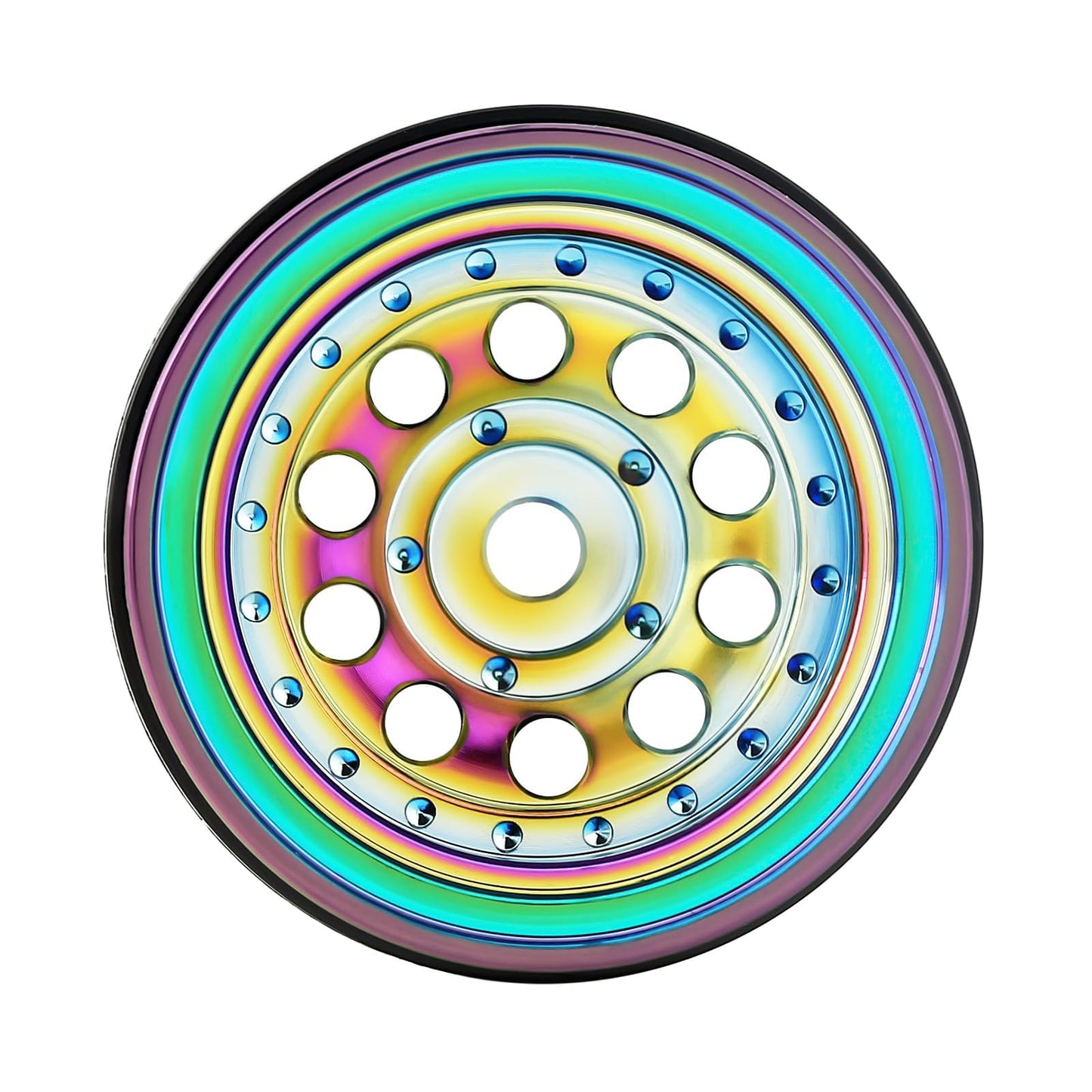 Injora 1.0 Beadlock Wheel Rims Black Coating Brass Rims For 1/24 1/18 Rc Crawler Car Axial Scx24 Ax24 Trx4M Fcx24, 39G(Rainbow)