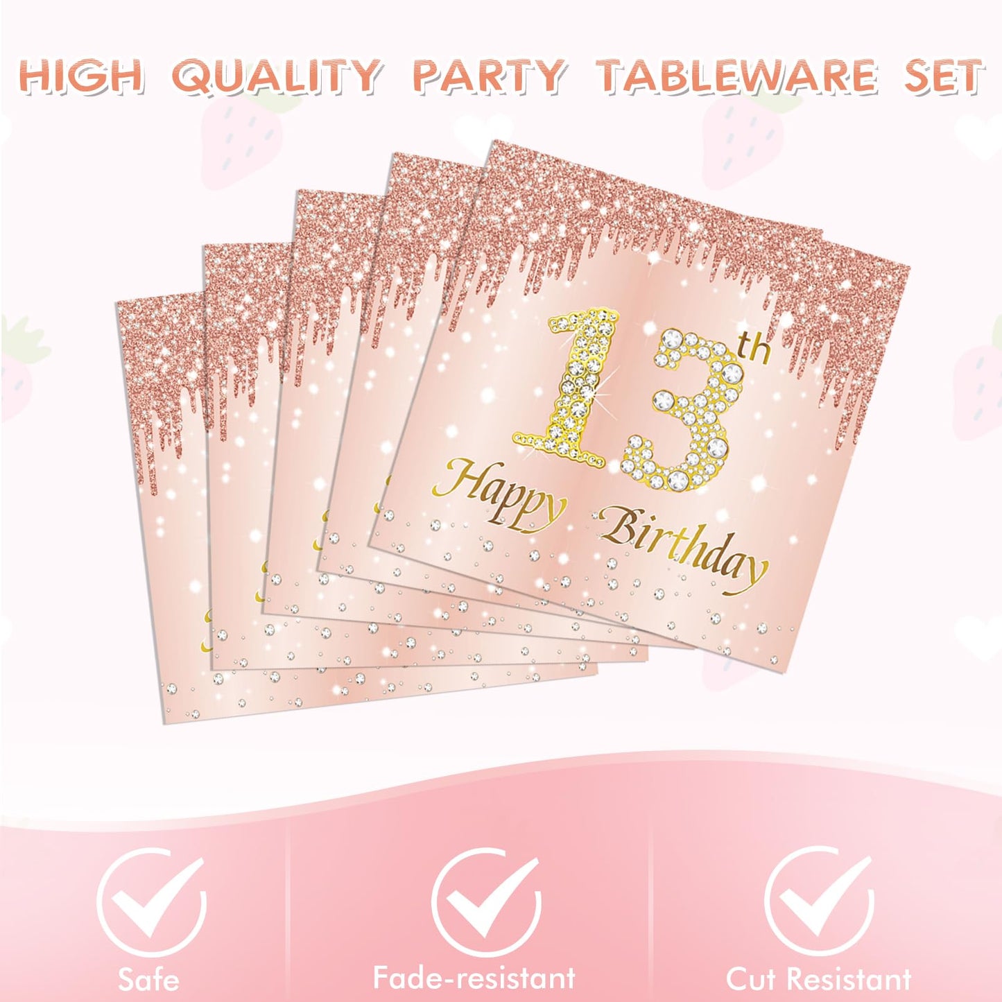 41Pcs 13Th Birthday Decorations Rose Gold Theme 13 Year Old Girl Birthday Decorations Including Happy Birthday Plates Napkins Ta