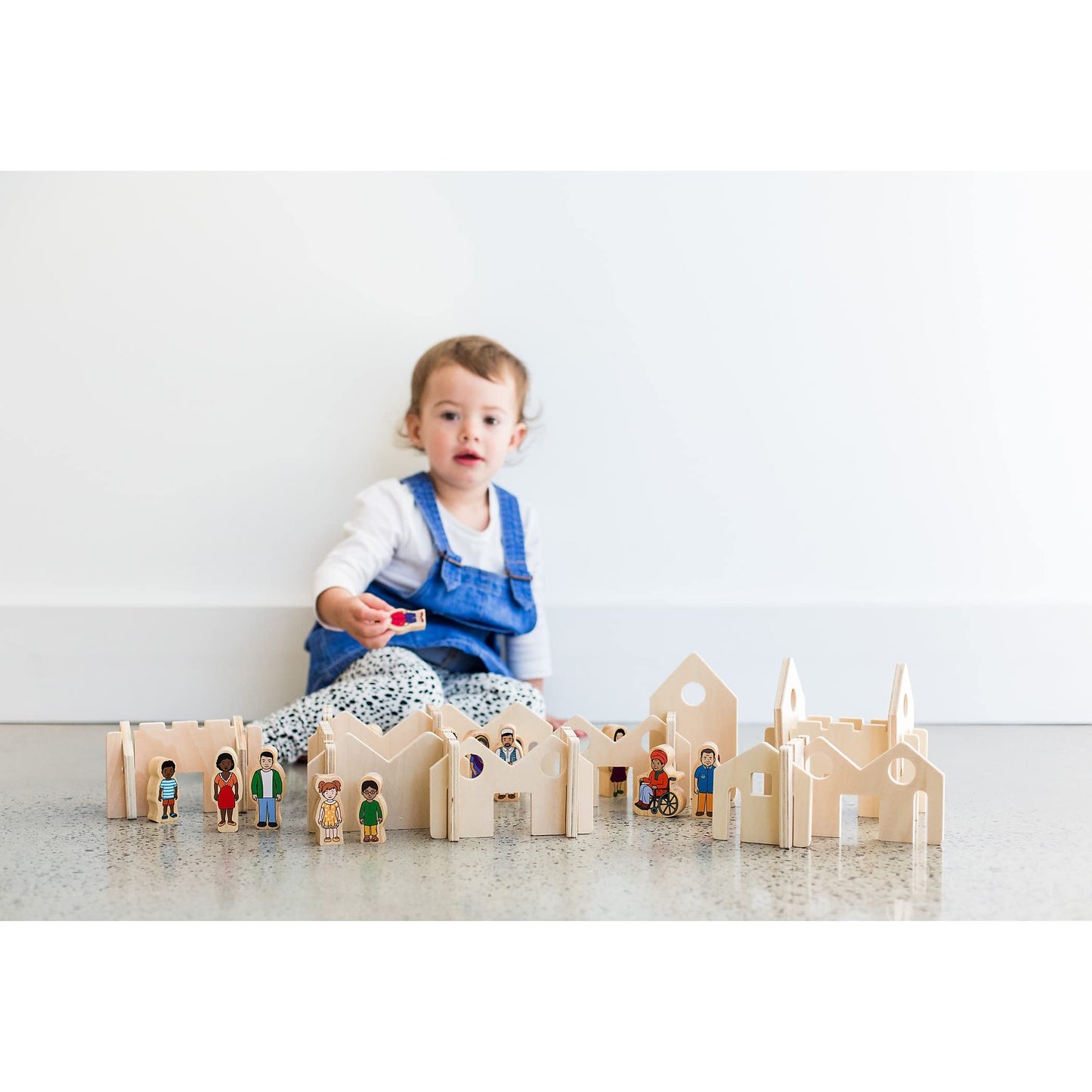 The Freckled Frog Little Happy Architect - Set Of 22 - Ages 18M+ - Wooden Blocks For Toddlers - Create Endless Village Layouts -