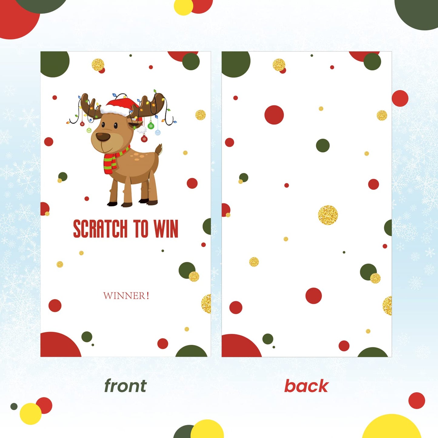 Outus 50 Pieces Christmas Scratch Off Cards Stickers Christmas Hawaii Party Games Vouchers Festive Raffle Tickets Holiday Business Prize Drawings For Kids Adults Families Events Groups (Reindeer)