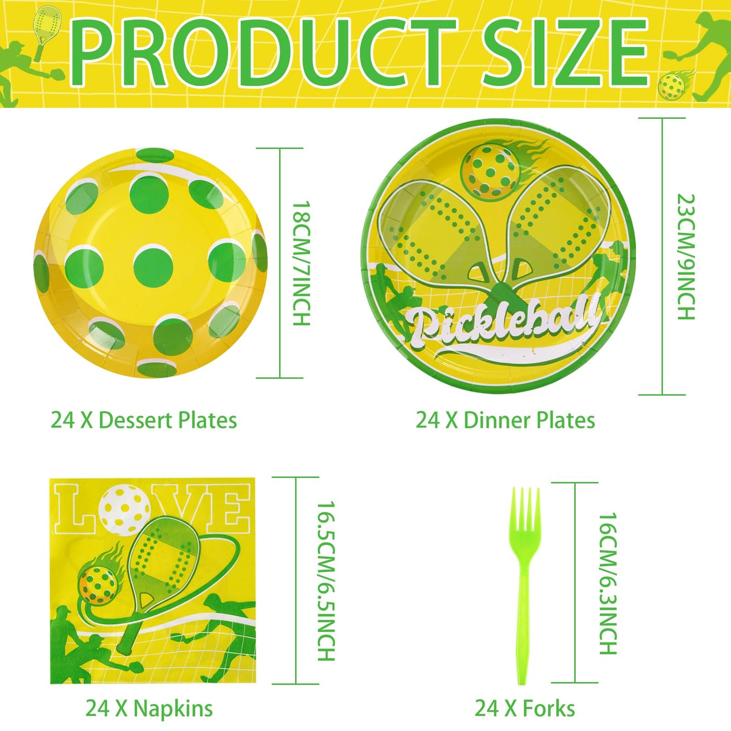 96Pcs Pickleball Party Supplies Pickleball Party Plates Napkins Forks Disposable Pickleball Tableware Set For Pickle Ball Party