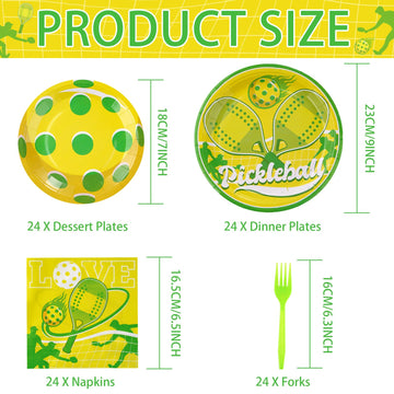 96Pcs Pickleball Party Supplies Pickleball Party Plates Napkins Forks Disposable Pickleball Tableware Set For Pickle Ball Party