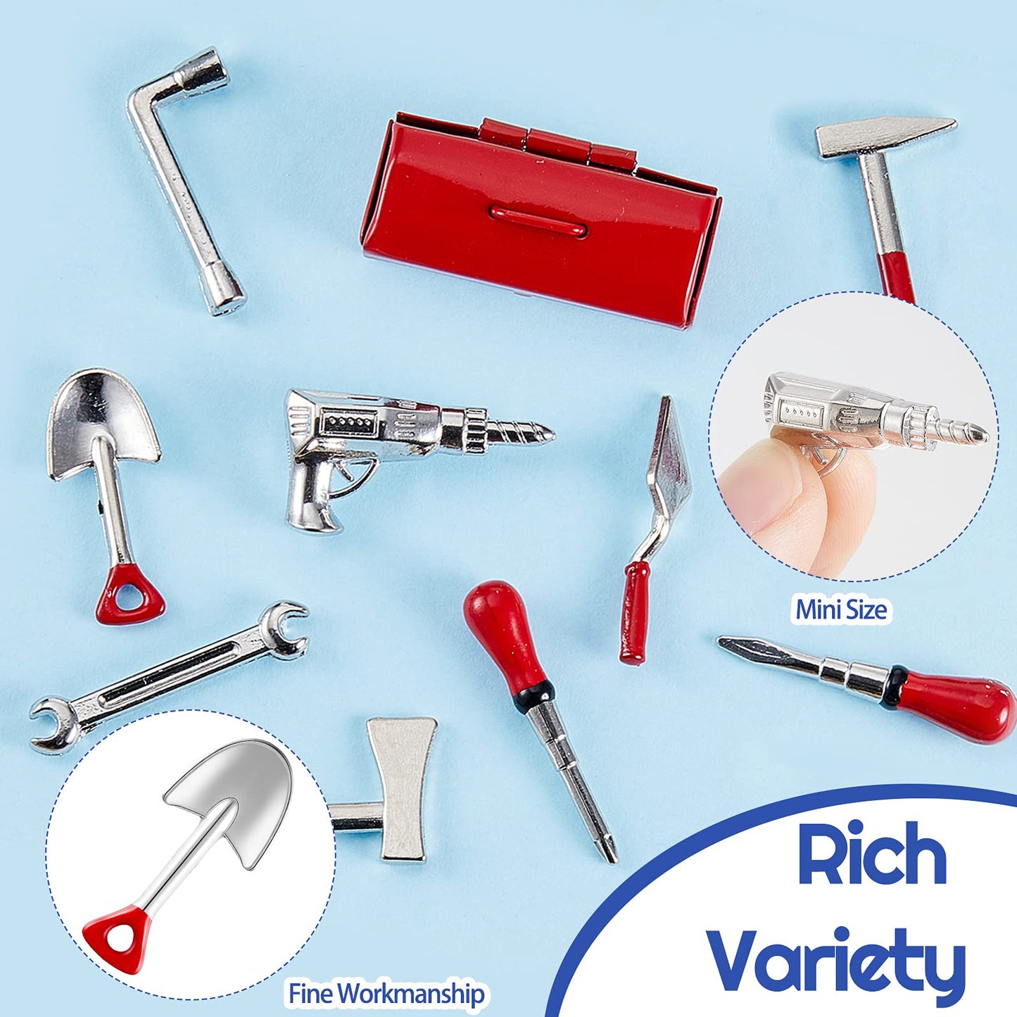 10 Pieces Mini Dollhouse Tool Set Mini Doll House Repair Multi Tool Include A Red Tin Box, 4 Outdoor Tools And 5 Repair Tools, Funny Mini Party Dollhouse Decoration Accessories