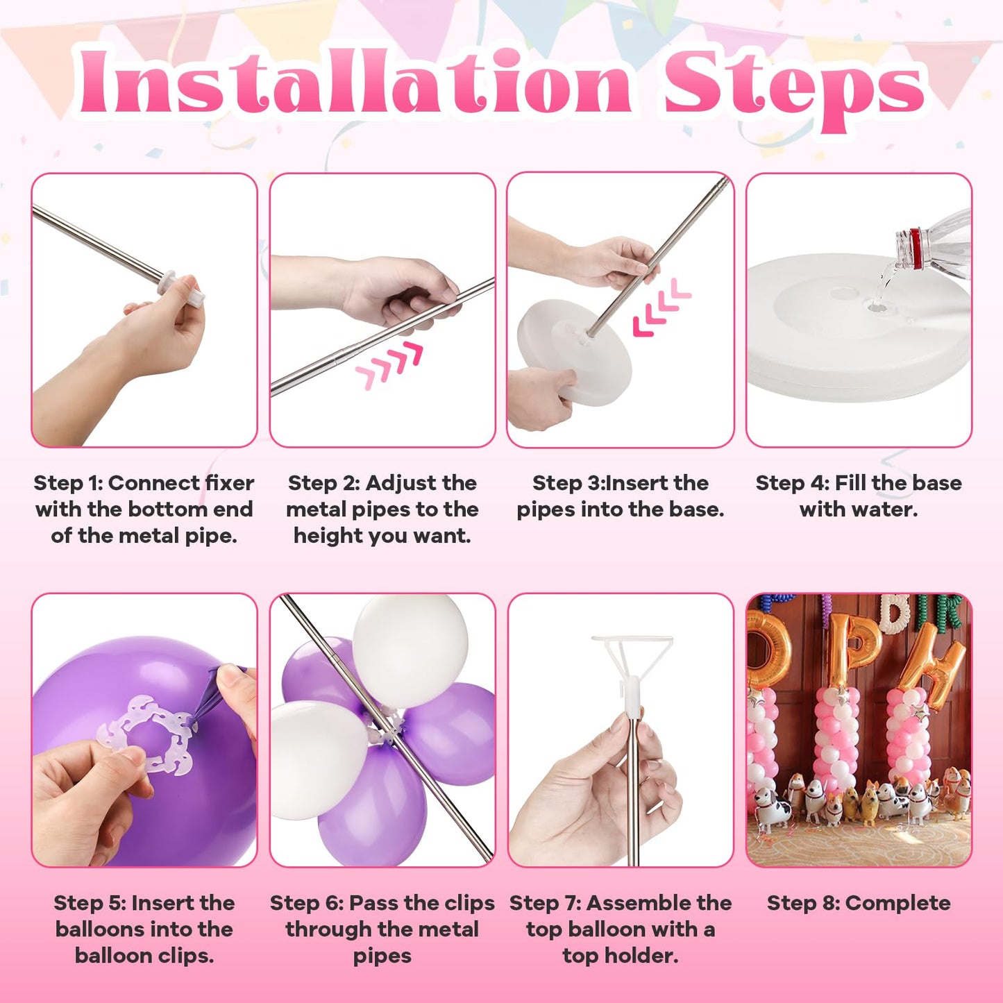 Voircoloria 7FT Adjustable Balloon Stand Kit Set of 2 for Halloween, Thanksgiving, New Year, Gender Reveal - Pink, Purple, Blue, Yellow, Green