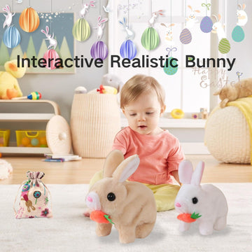 Yoyily Interactive Bunny Realistic Bunny - Jumping, Twitching And Shaking Ears, With Carrot (White)