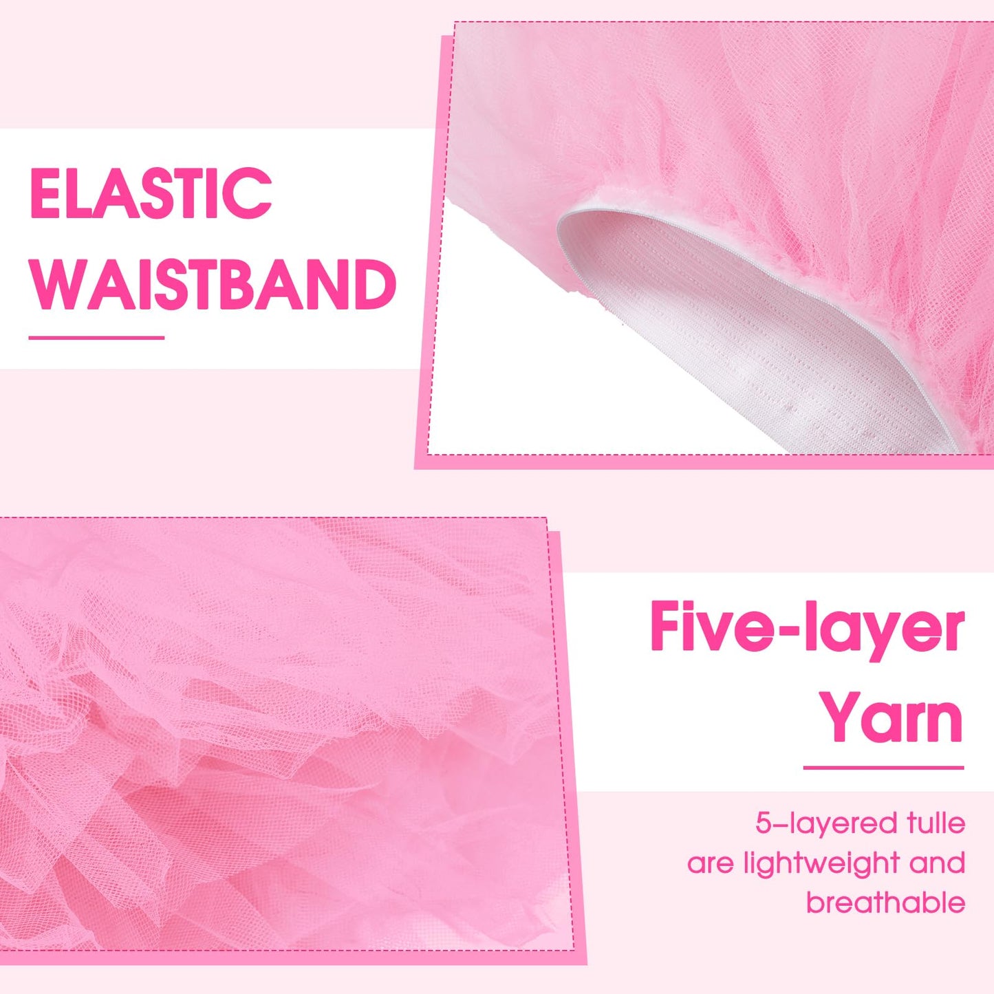 5 Layered Tutu Skirt For Kids Tulle Tutu Skirt With Tube Socks Princess Runners Costumes Cosplay For Girls Kids(Light Pink,Kid)