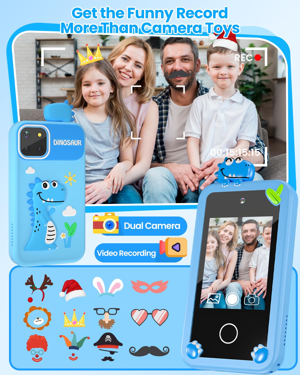 Kids Smart Phone for Boys with 32G Card & Holographic Pyramid, Christmas Birthday Gifts for Age 3-10 Kids Toys Cell Phone, 2.8''