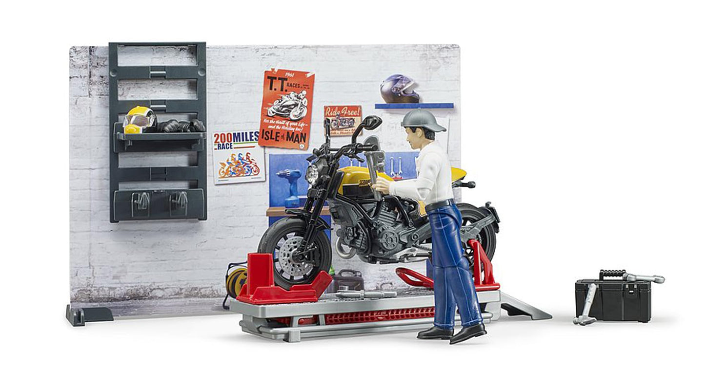 Bruder 62102 Bworld Set - Motorcycle Service W Scrambler Ducati Full Throttle