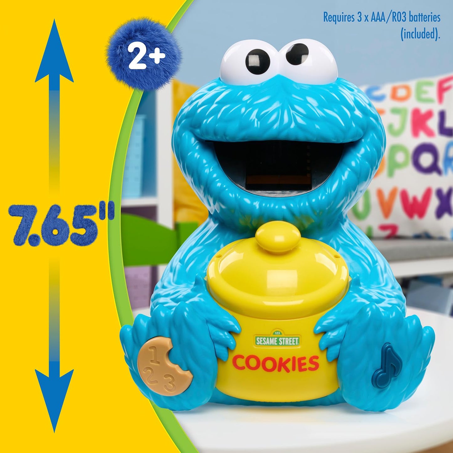 Just Play Sesame Street Cookie's Counting Jar - 12 Pieces, 20+ Phrases, Blue, Medium, Model 57782, Educational Toy for Ages 2+
