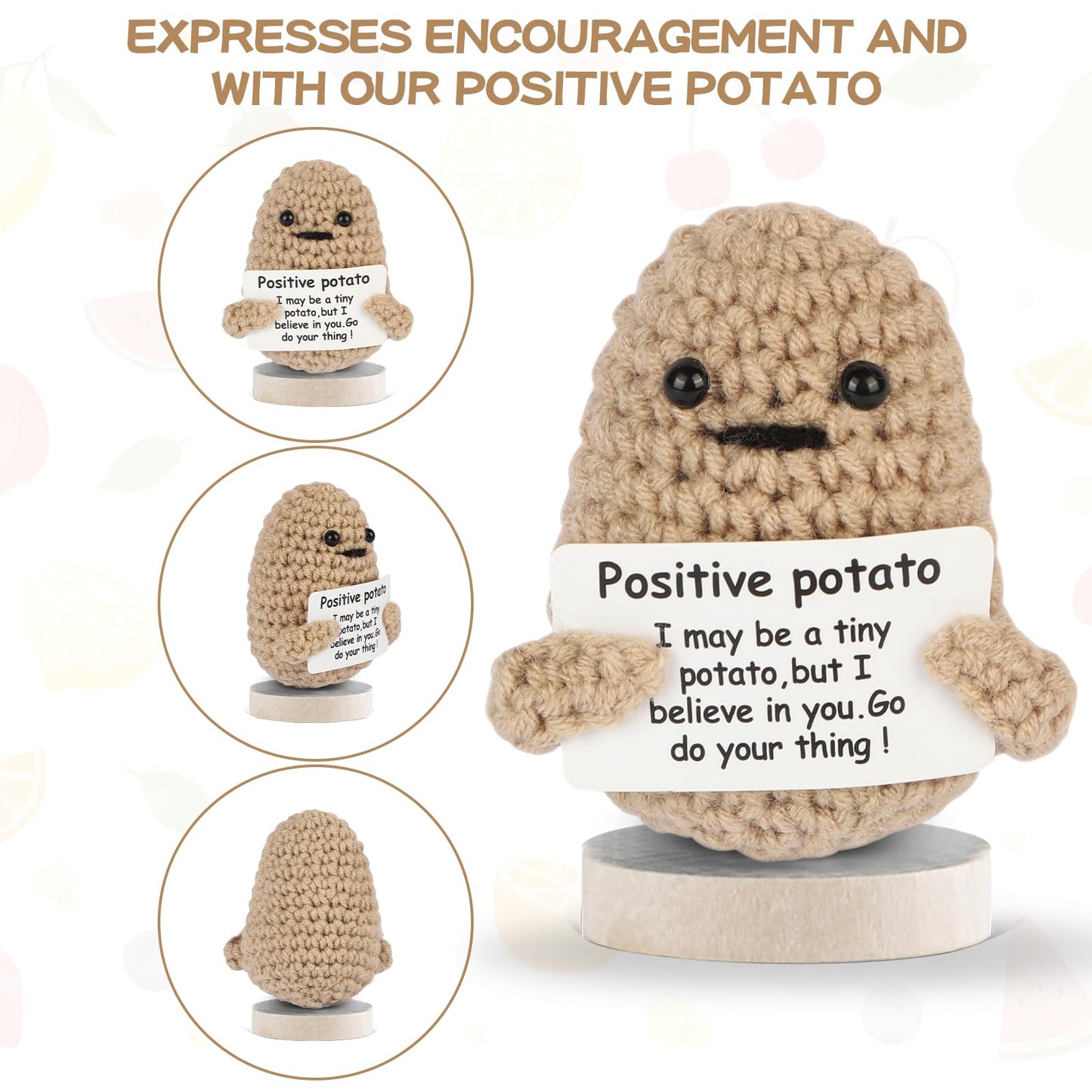 Dafuriet Mini Funny Crochet Doll With Positive Card - 3 Inch Wool Potato For Cheer Up Gifts And Party Decorations