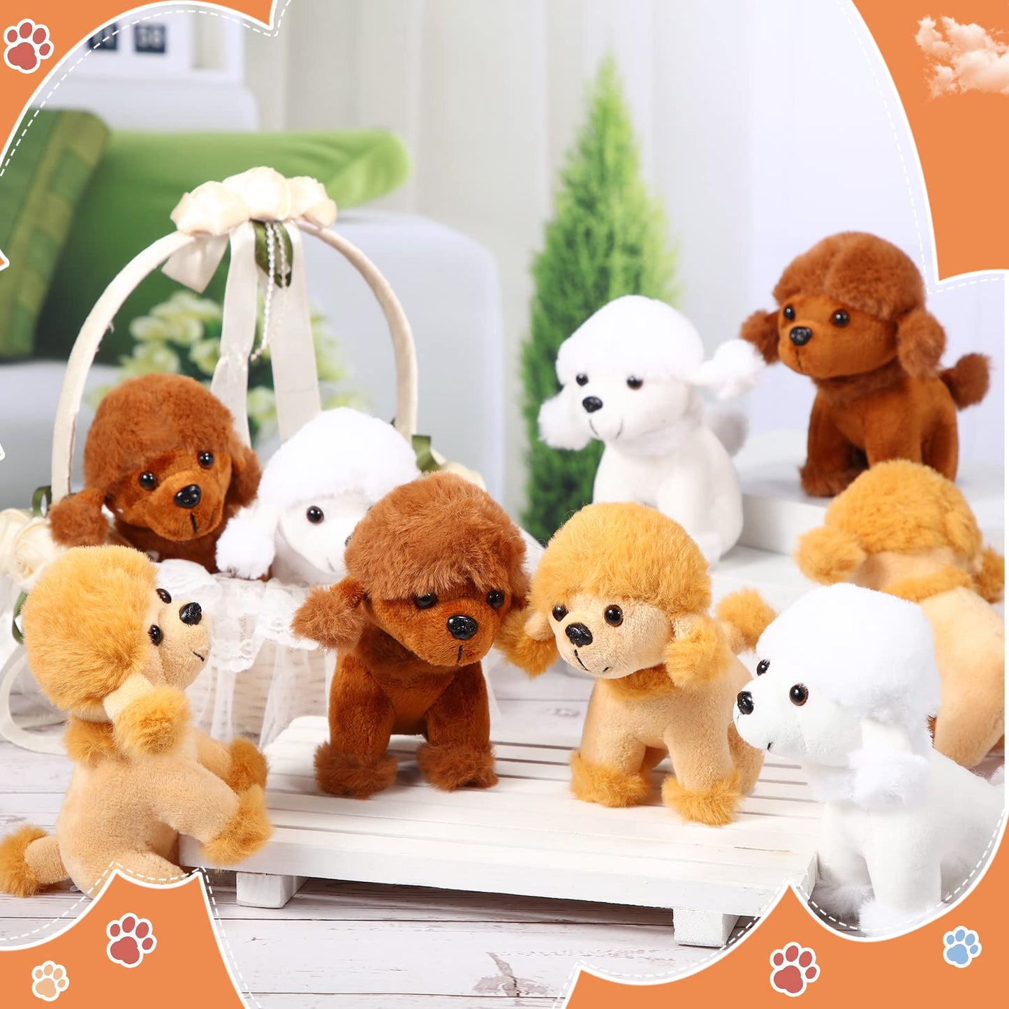 Sumind 9 Pcs Valentine Mini Plush Dog Stuffed Animals Bulk Dog Plush Party Favors Small Soft Plush Dog Toy For Easter Goodie Bag Fillers Baby Show Birthday(Poodle Puppy)